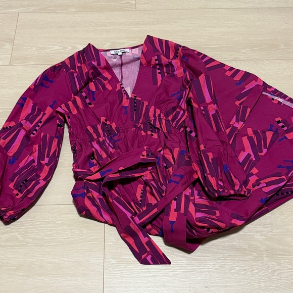 CELINA MOON Pink and Purple Patterned Long Sleeve Midi Dress NEW - Picture 3 of 9